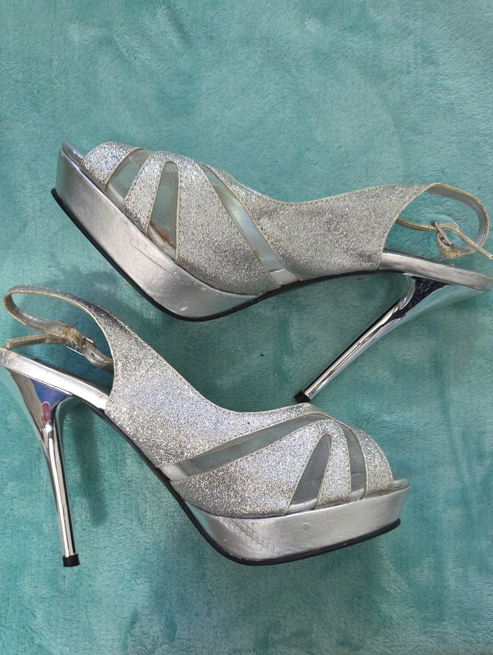 Touch Ups Silver Glitter Platform Slingback Heels